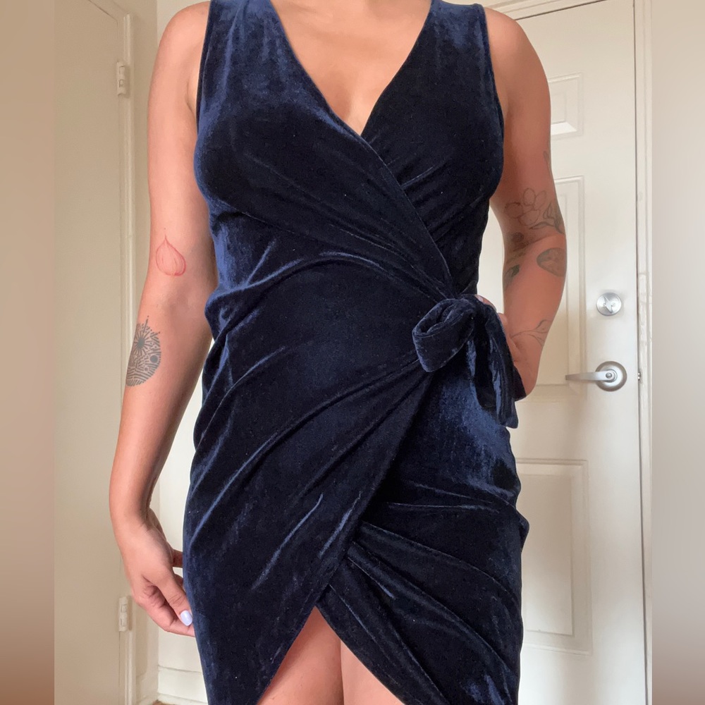 Blue velvet wrap minidress